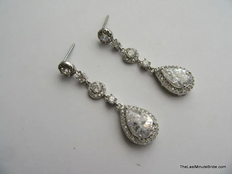 Cubic Zirconia Tear Drop Dangle Earrings