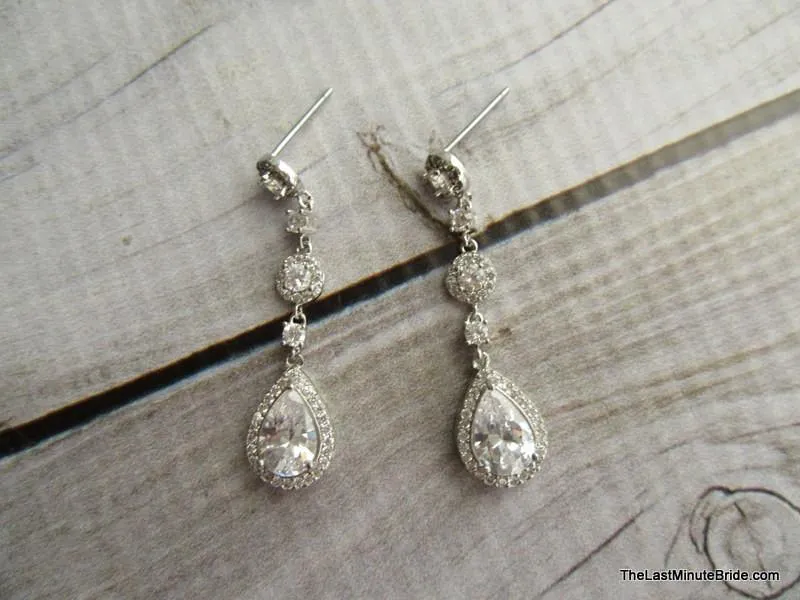 Cubic Zirconia Tear Drop Dangle Earrings