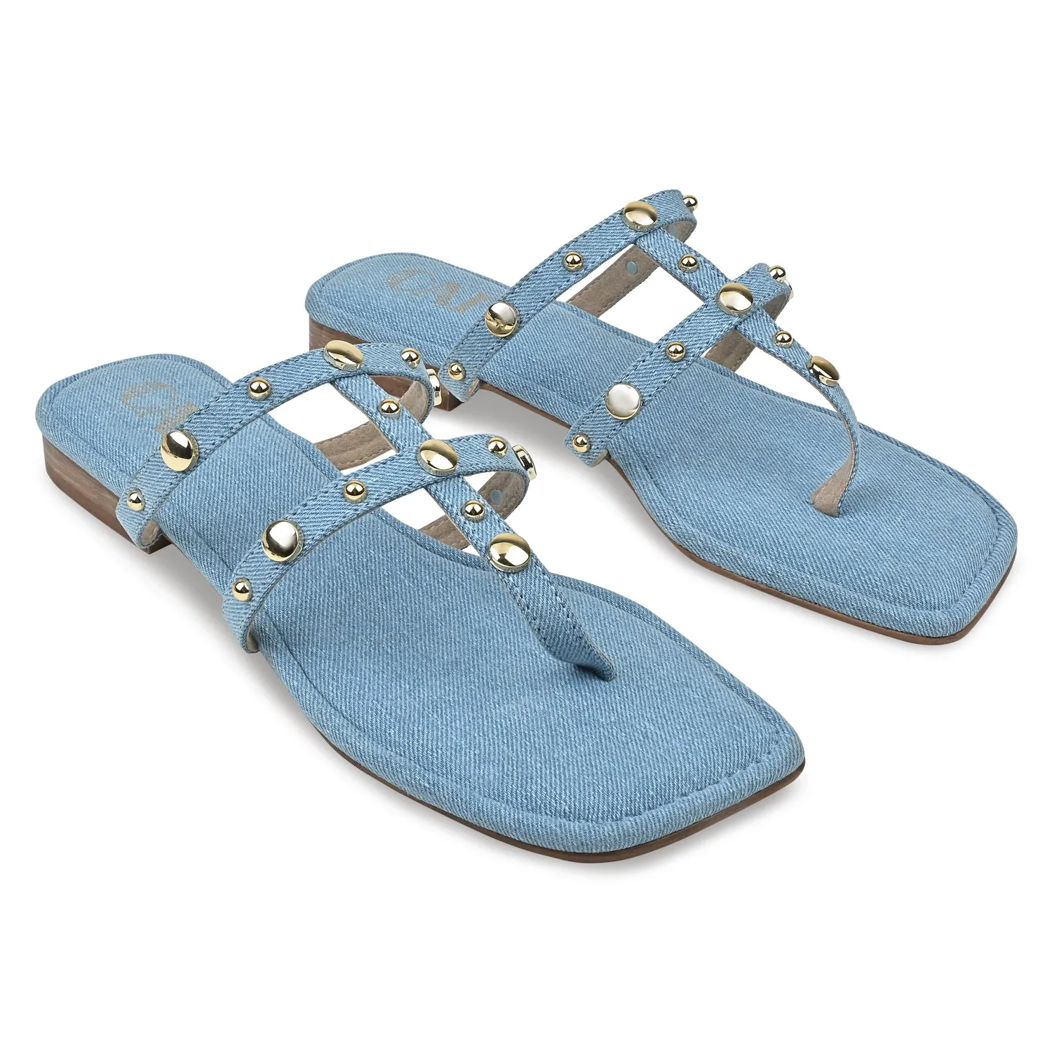 Denim Rivet Flats