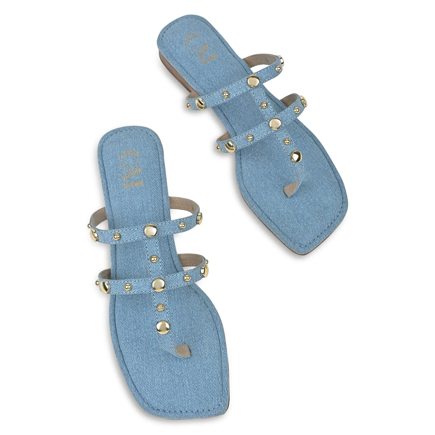 Denim Rivet Flats