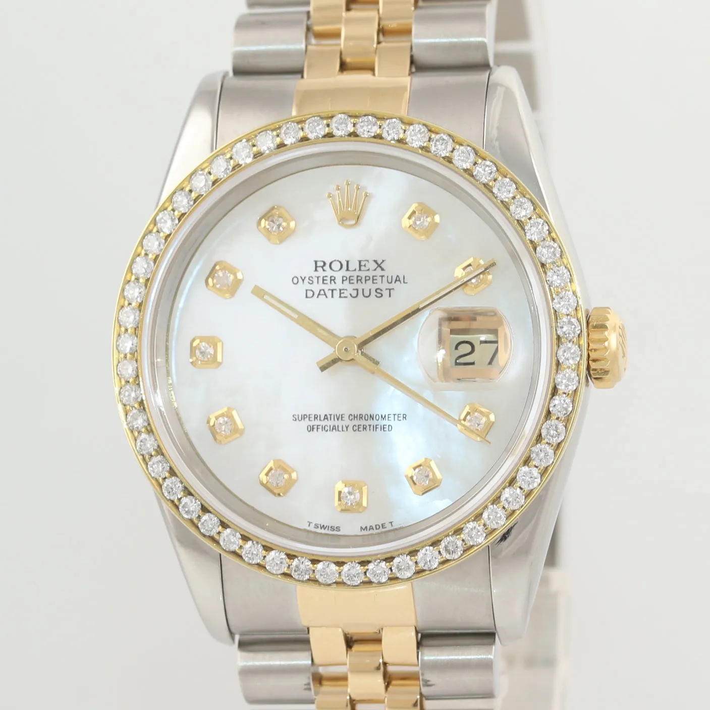 DIAMOND BEZEL Rolex DateJust 16233 Two-Tone 18K Yellow Gold MOP Jubilee Watch