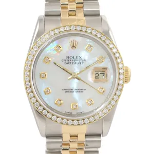 DIAMOND BEZEL Rolex DateJust 16233 Two-Tone 18K Yellow Gold MOP Jubilee Watch