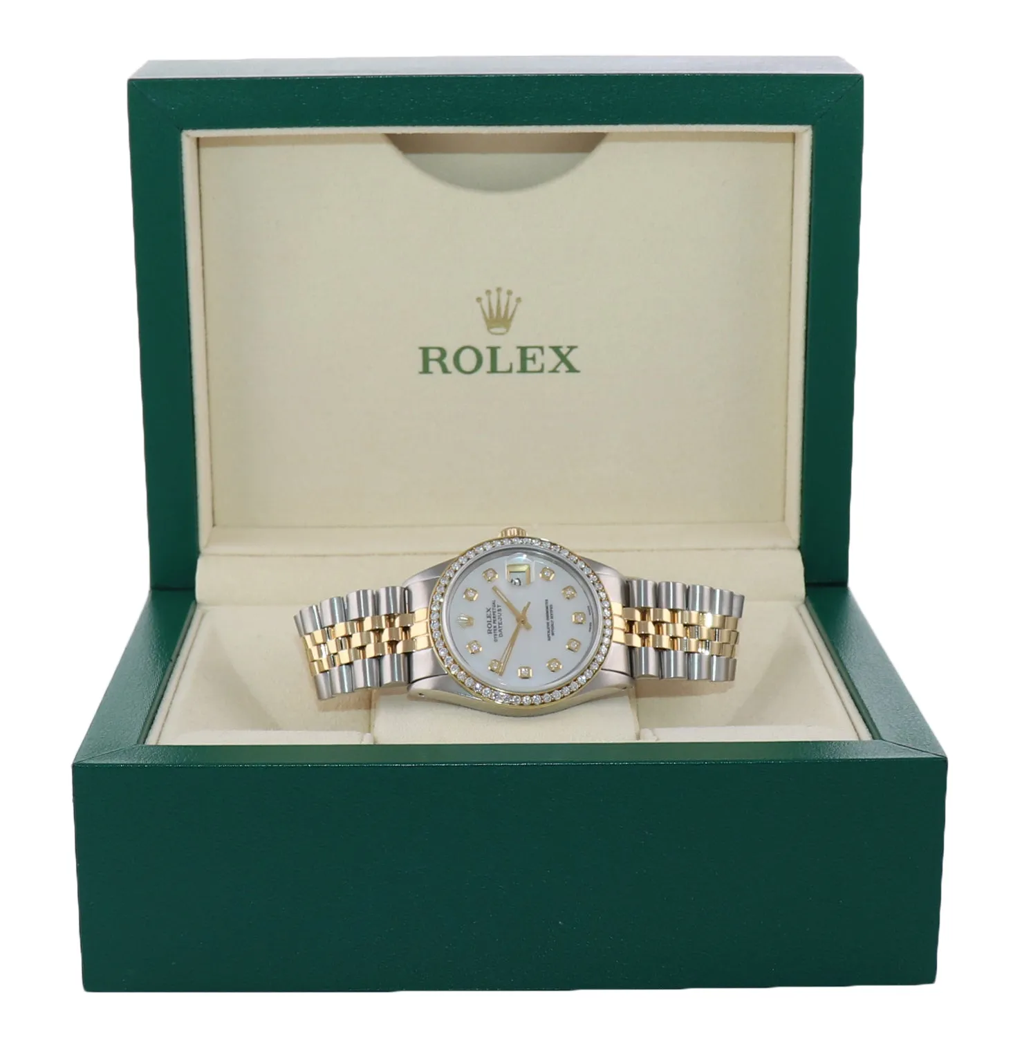 DIAMOND Bezel Rolex DateJust 36mm 16013 Diamond Bezel MOP Dial Watch Box