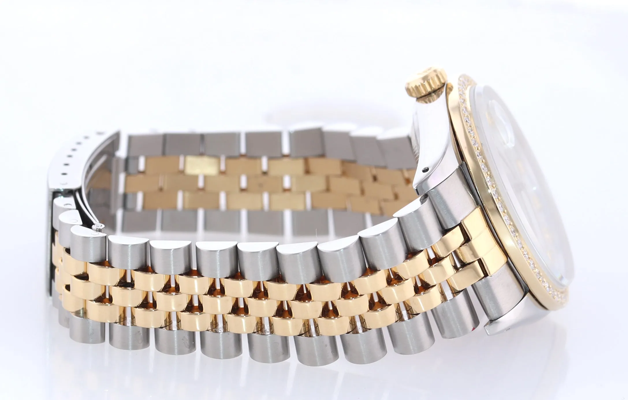 DIAMOND Bezel Rolex DateJust 36mm 16013 MOP Dial Two Tone 18k Gold Watch Box