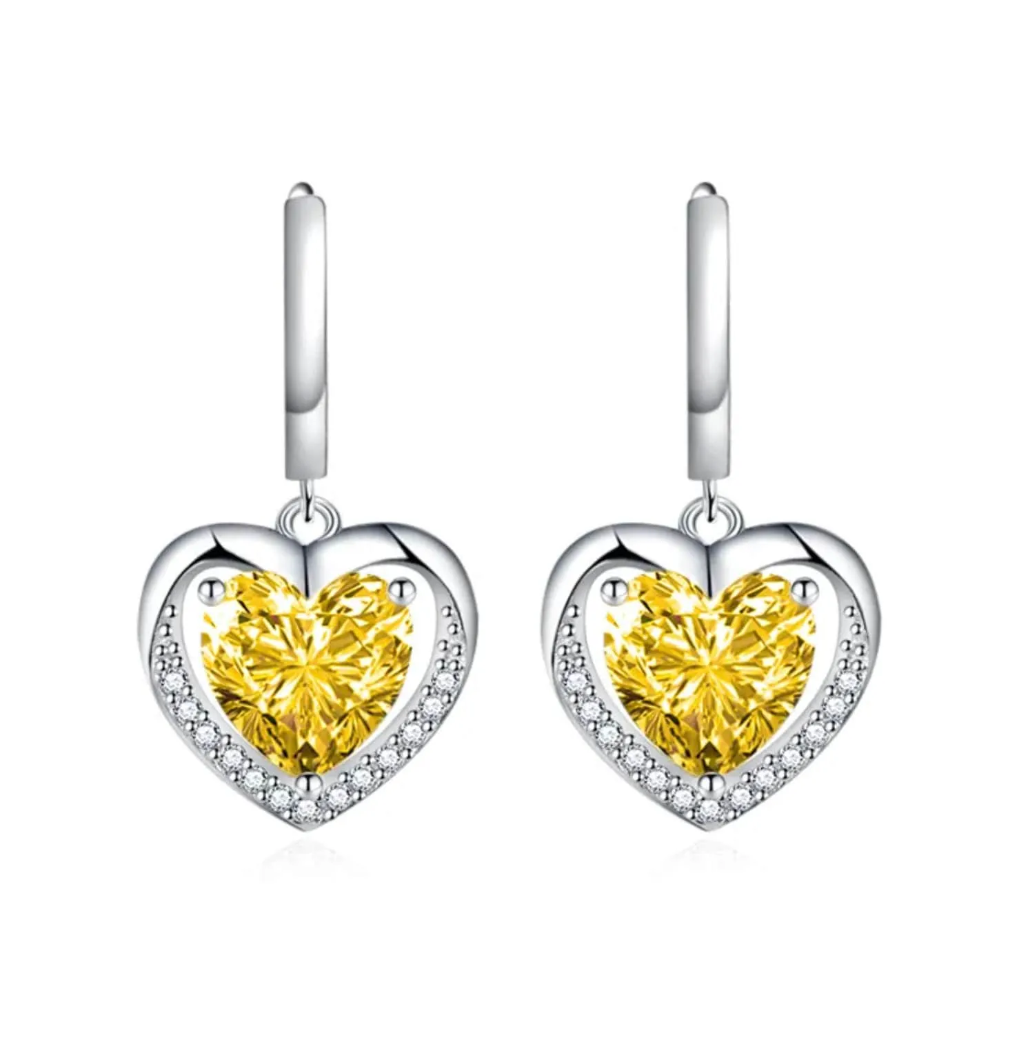 Diamond Earrings | Heart Earrings | Yellow Diamond Heart Earrings | Womens Earrings | Heart earrings with Yellow  Diamonds | Hoop Earrings