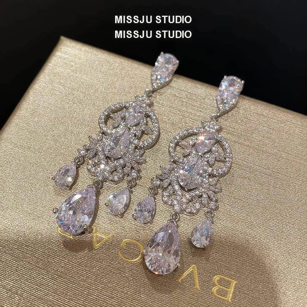 Diamond Imitation Crystal Chandelier Teardrop Statement Earrings