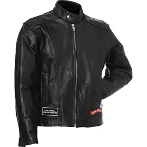 Diamond Plate Rock Design Genuine Buffalo Leather Motorcycle Jacket, Black, Medium