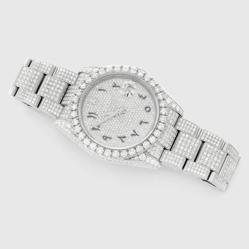 Diamond Rolex DateJust 36mm Stainless Steel Arabic Dial Watch