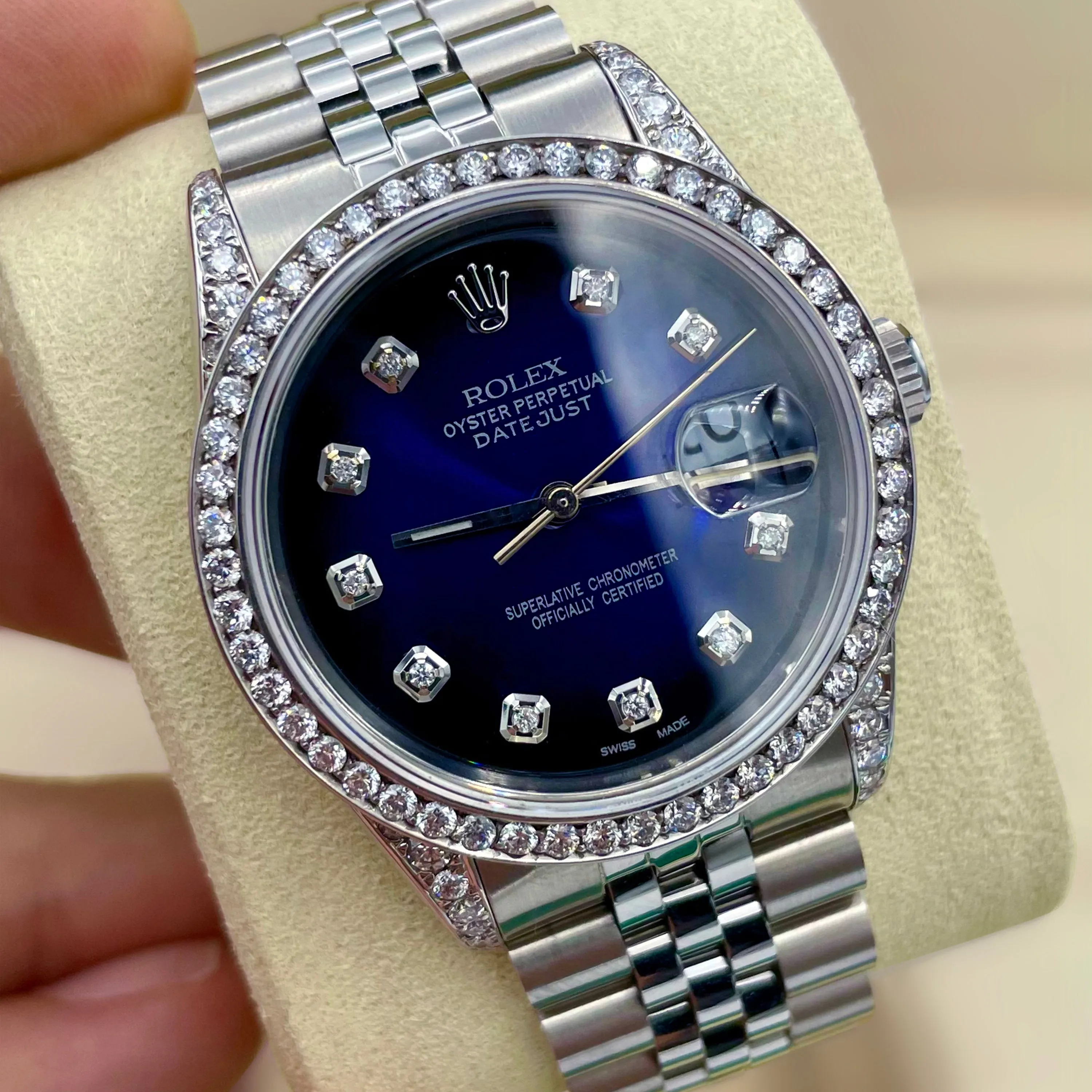 Diamond Rolex DateJust 36mm Stainless Steel Blue Dial
