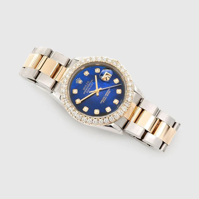 Diamond Rolex DateJust 36mm Two-Tone Blue Dial Watch