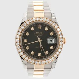 Diamond Rolex DateJust 41mm Two-Tone Black Dial Watch
