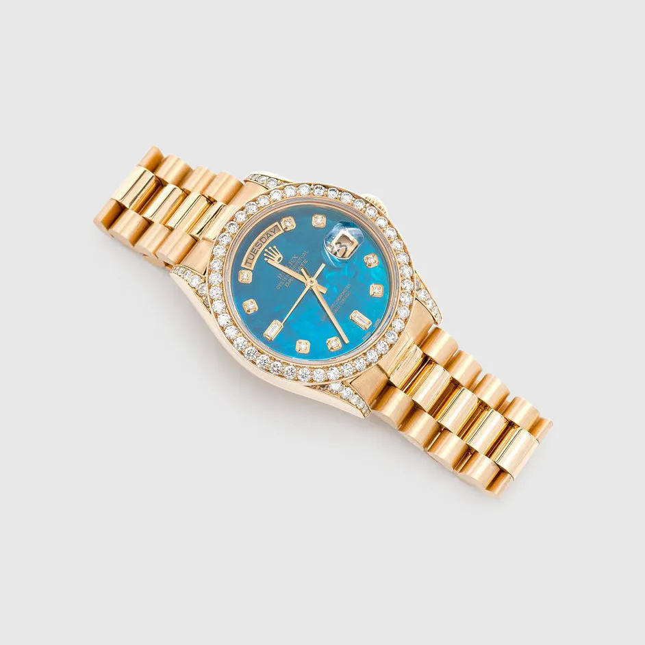 Diamond Rolex Presidential DayDate 36mm 18k Yellow Gold Turquoise Dial Watch