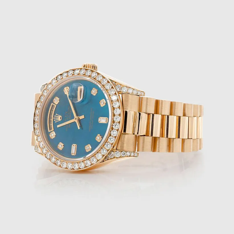 Diamond Rolex Presidential DayDate 36mm 18k Yellow Gold Turquoise Dial Watch