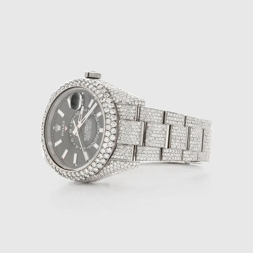 Diamond Rolex Sky-Dweller 42mm Stainless Steel Black Dial Watch