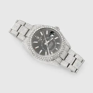Diamond Rolex Sky-Dweller 42mm Stainless Steel Black Dial Watch