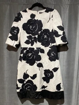 Dolce & Gabbana Cream and Black Floral Short Sleeve Flare Dress