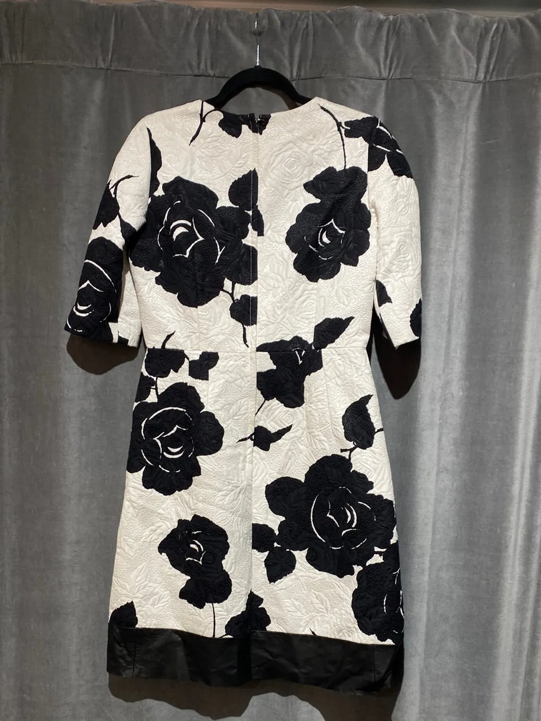 Dolce & Gabbana Cream and Black Floral Short Sleeve Flare Dress
