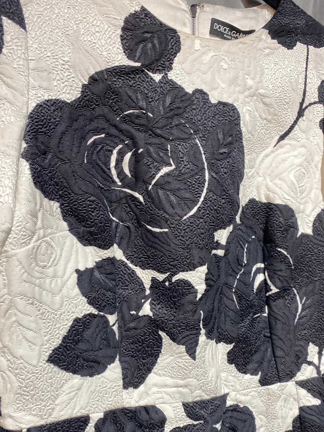 Dolce & Gabbana Cream and Black Floral Short Sleeve Flare Dress