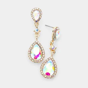 Double AB Teardrop Stone Dangle Pageant Earrings on Gold | Drop Earrings |  478434