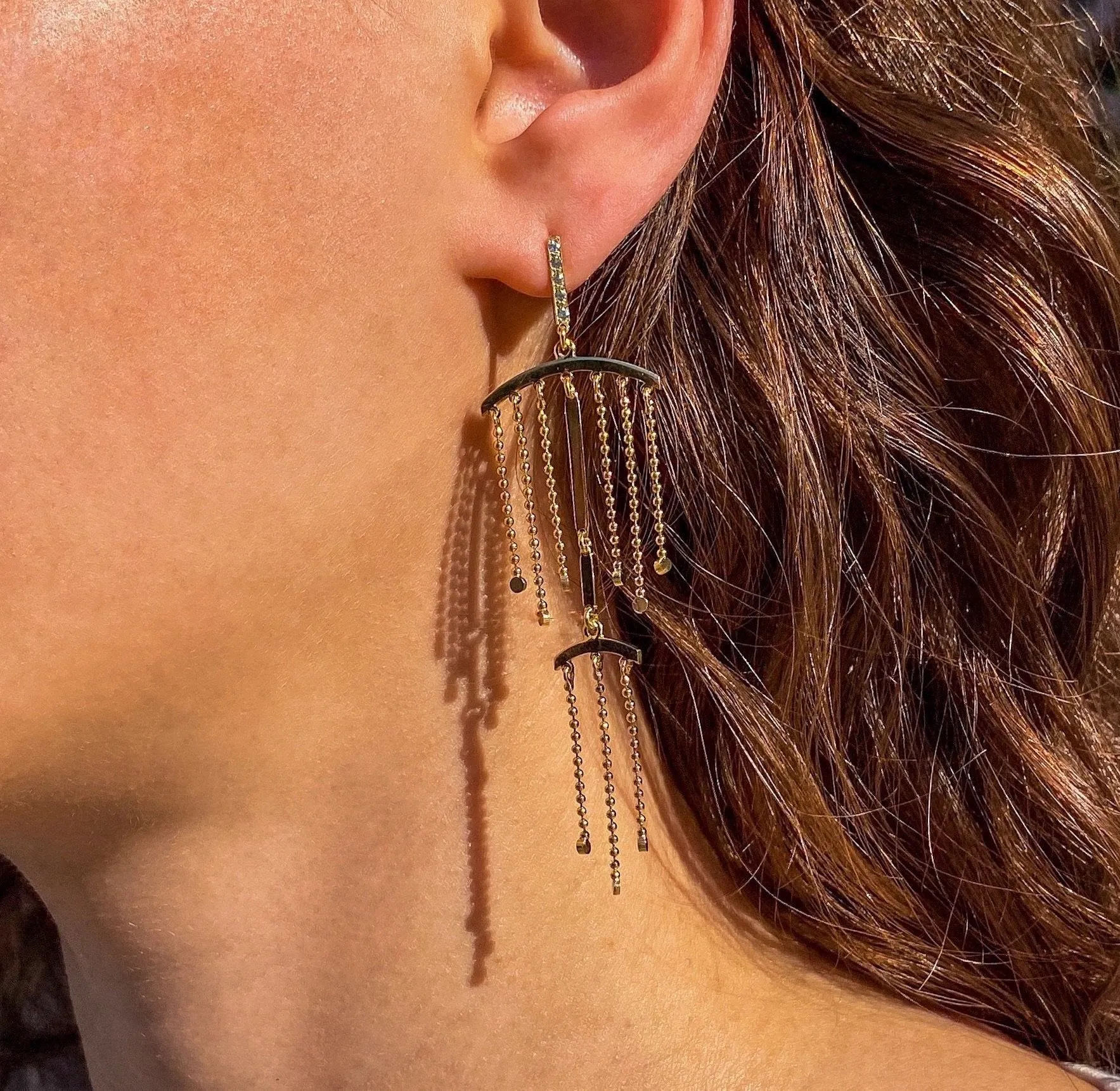 Double fringe, chandelier earrings