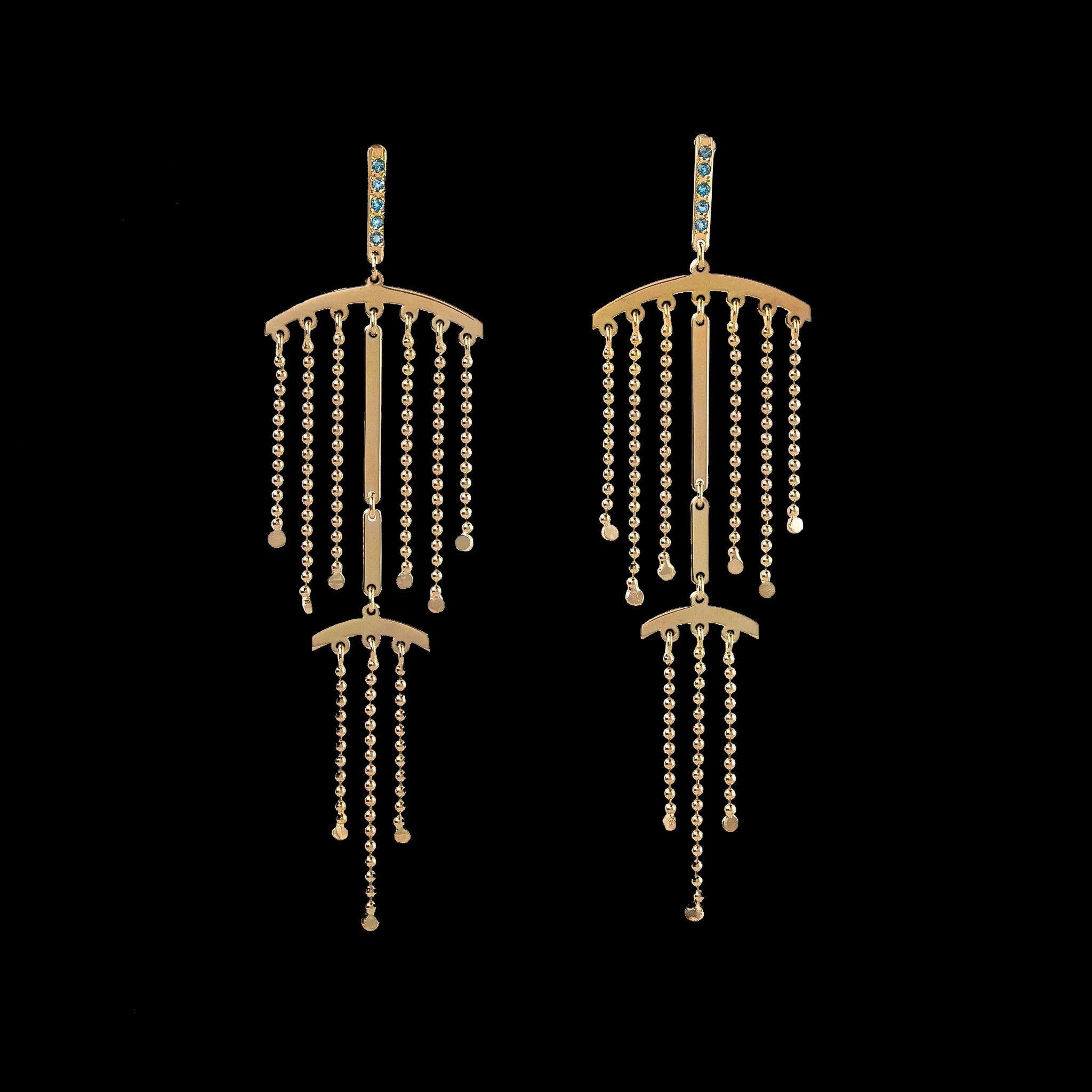 Double fringe, chandelier earrings
