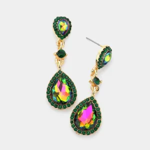 Double Multi-Color Teardrop Stone Dangle Pageant Earrings | Drop Earrings |  542230