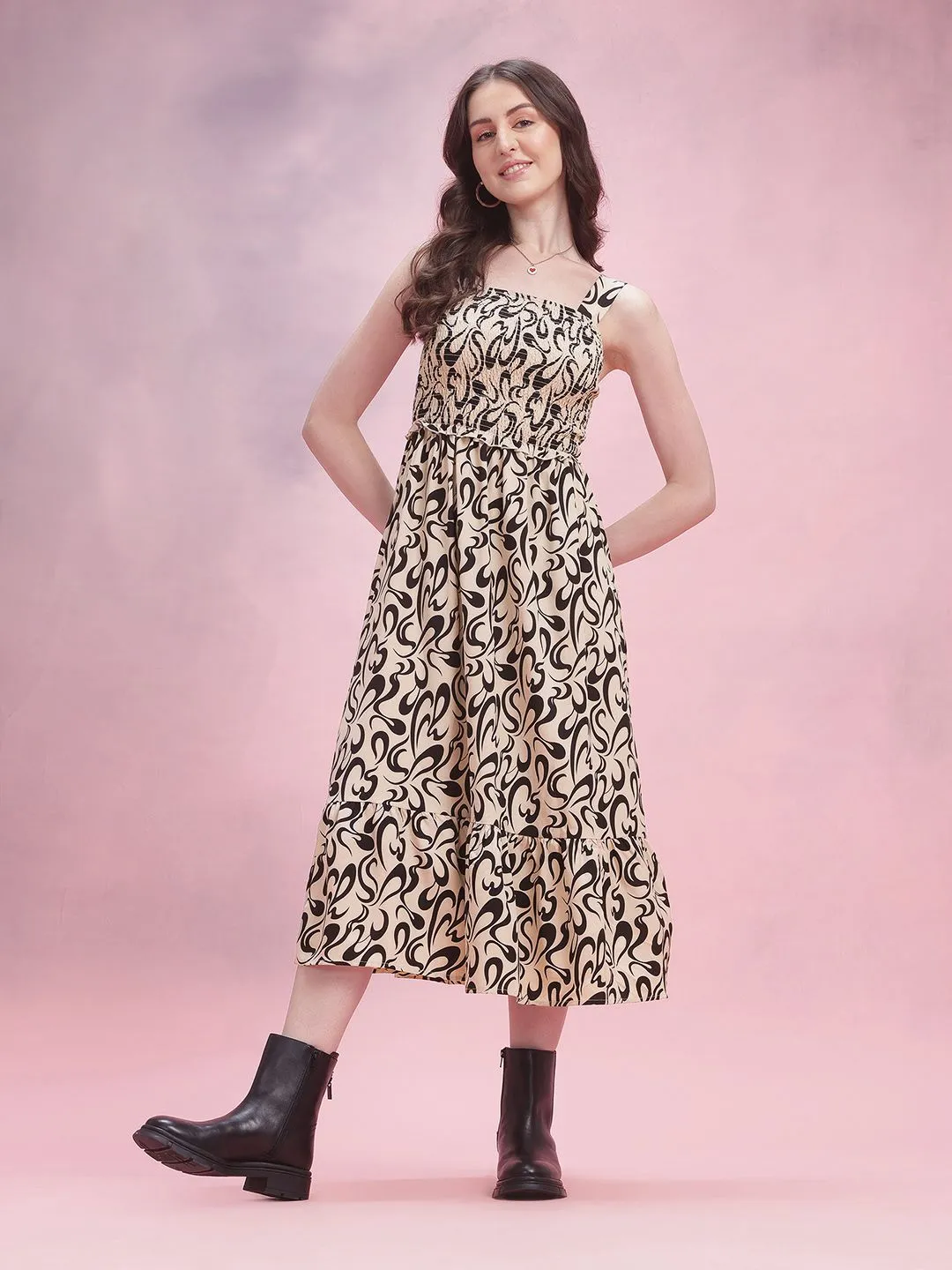 DressBerry Printed Fit & Flare Dress