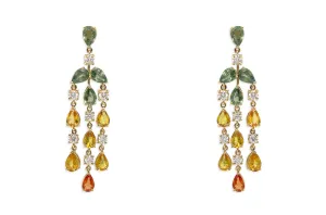 Earrings 18kt Gold Pear Sapphires & Diamonds Chandelier