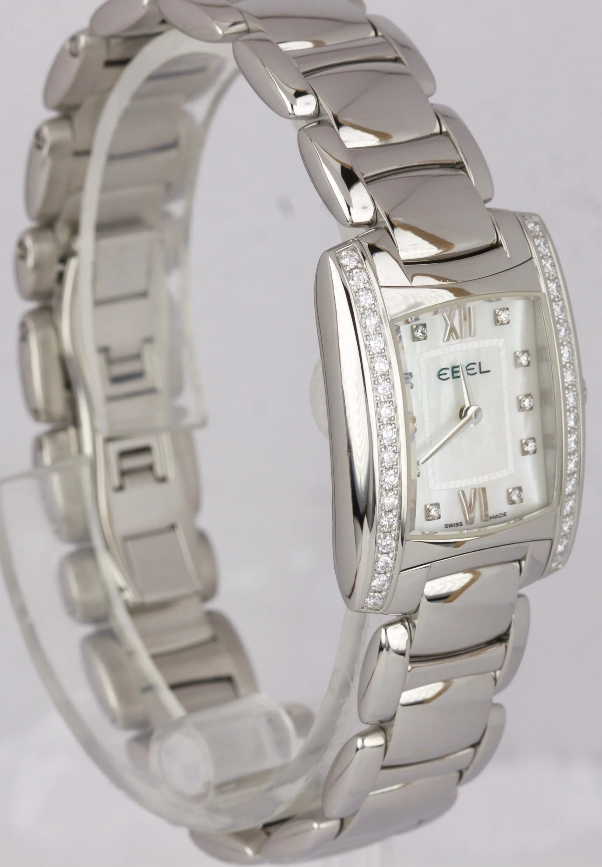 Ebel Brasilia Stainless Steel MOP Diamond Dial Bezel 24mm Quartz Watch EB 9976M2