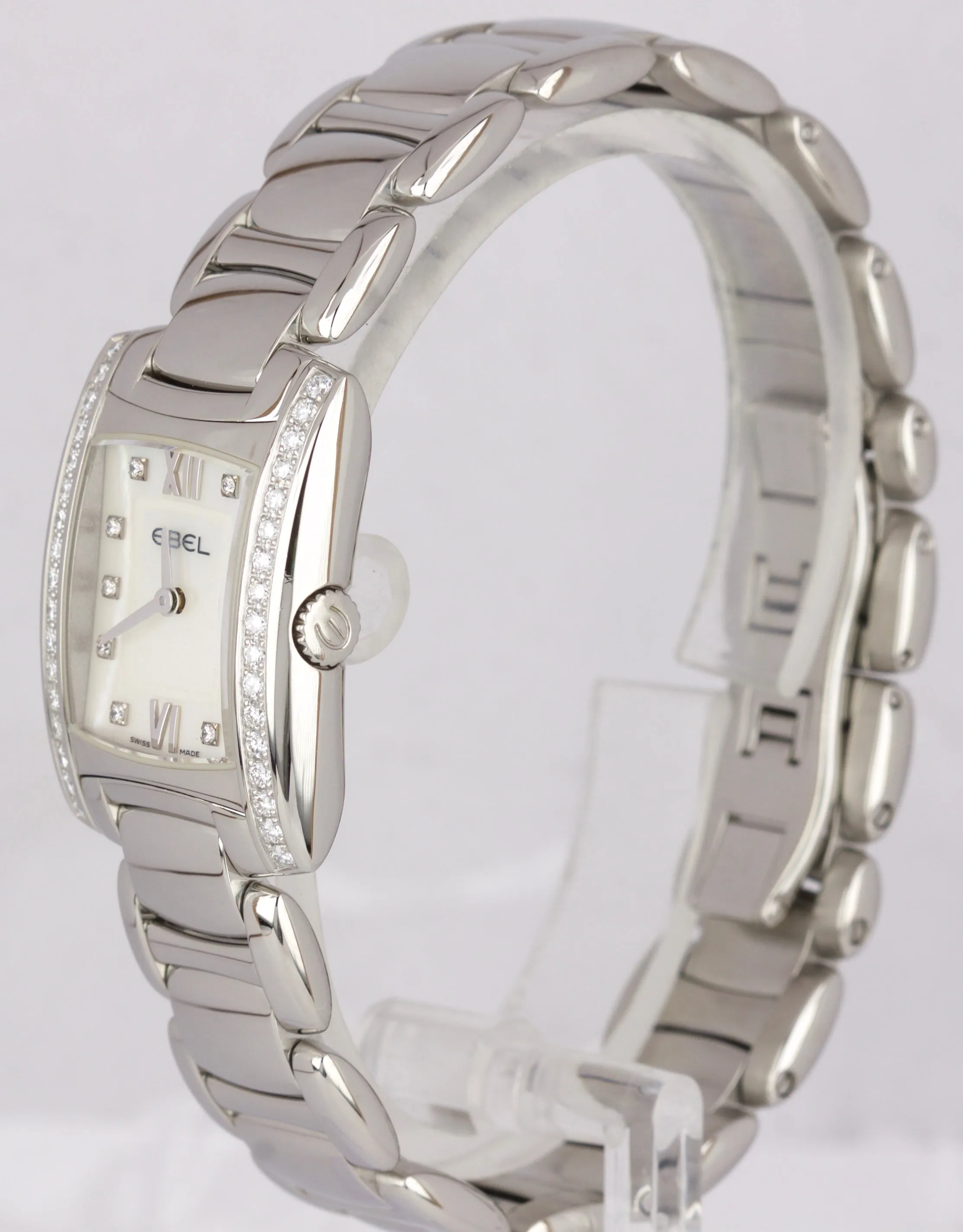 Ebel Brasilia Stainless Steel MOP Diamond Dial Bezel 24mm Quartz Watch EB 9976M2
