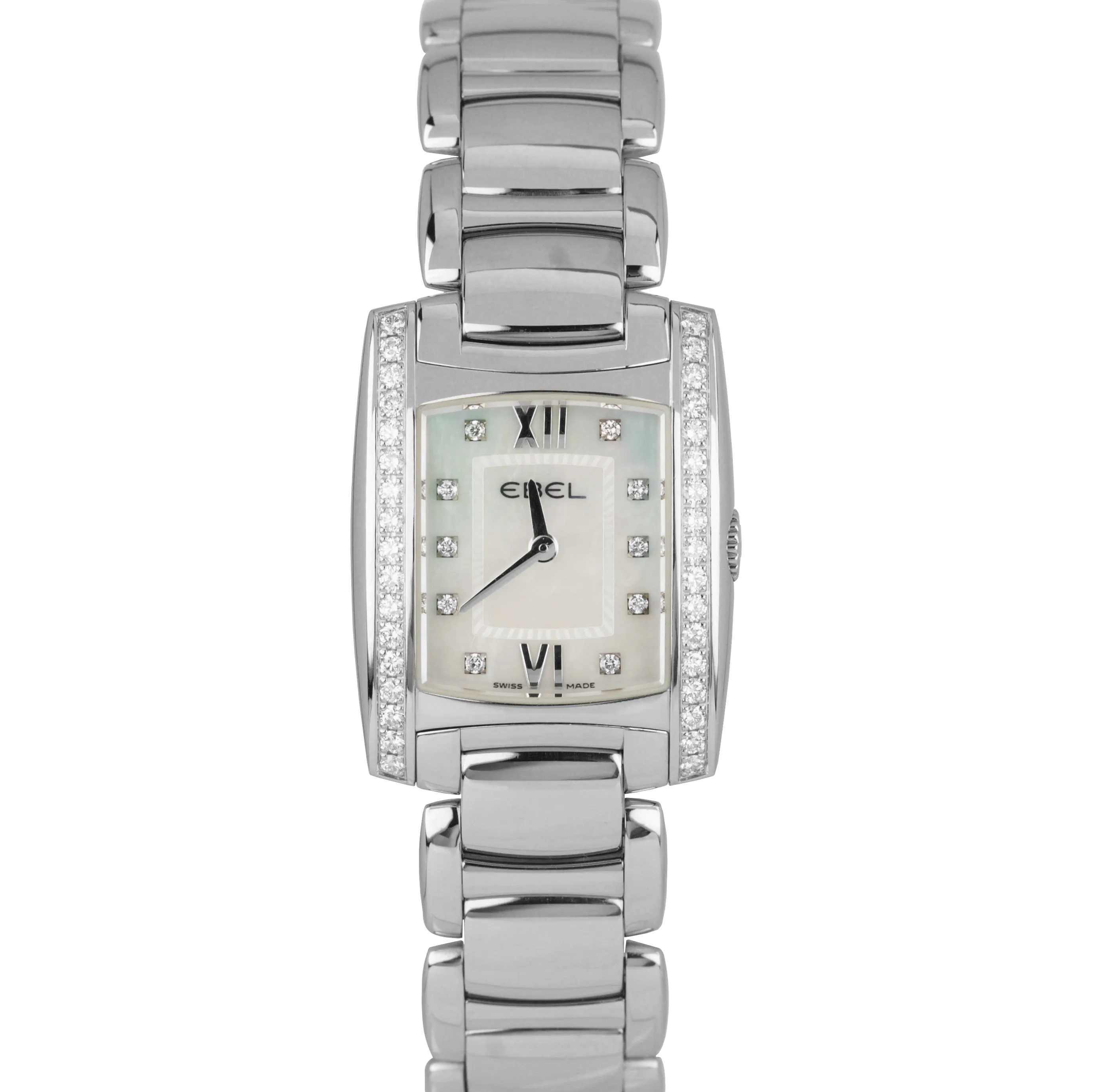 Ebel Brasilia Stainless Steel MOP Diamond Dial Bezel 24mm Quartz Watch EB 9976M2