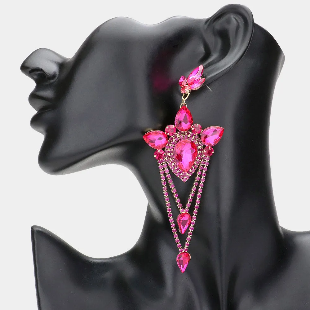 Elegant Fuchsia Marquise Teardrop Chandelier Earrings | Statement Earrings | 610684