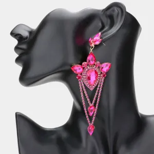 Elegant Fuchsia Marquise Teardrop Chandelier Earrings | Statement Earrings | 610684