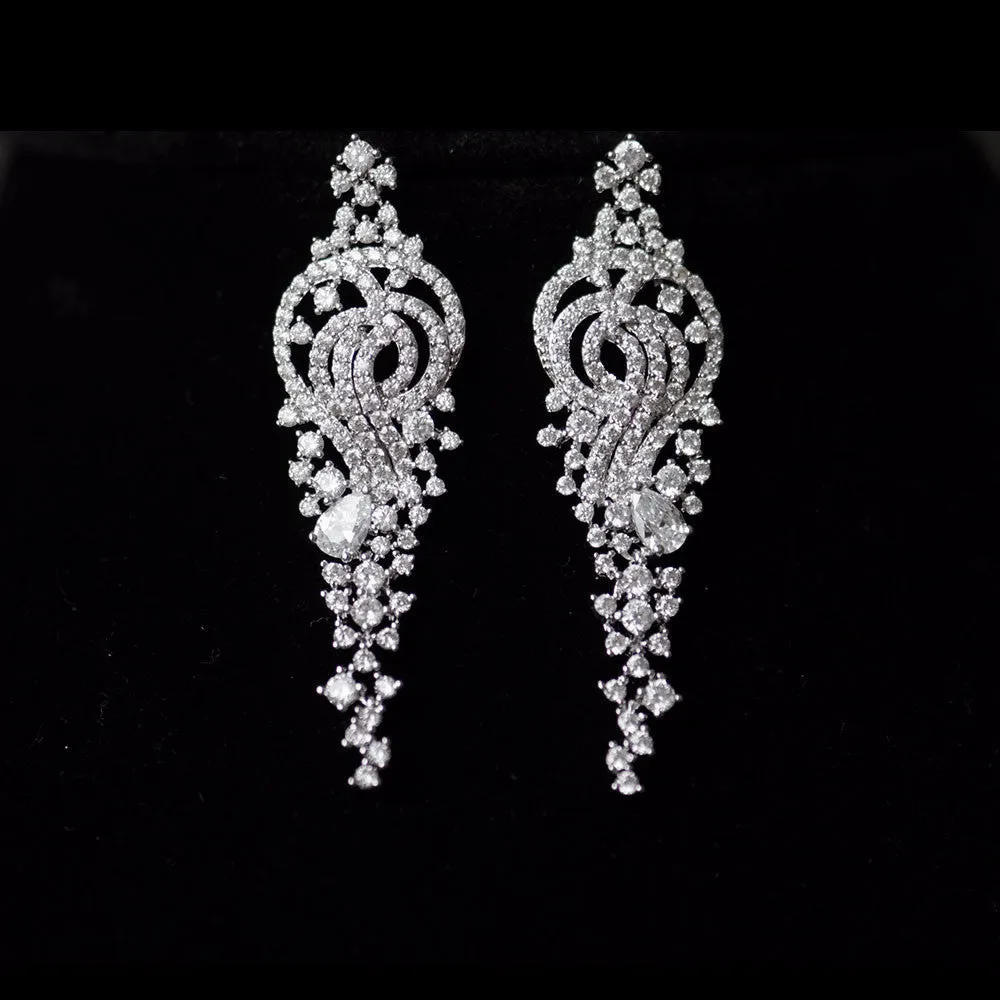 Elegant Gardenia Floral Cubic Zirconia Micro-paved Bridal Earrings, Crystal Earrings