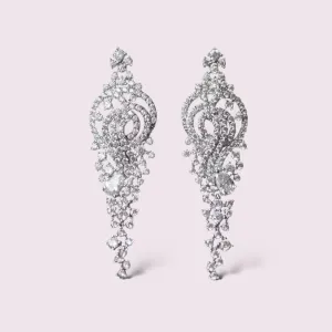 Elegant Gardenia Floral Cubic Zirconia Micro-paved Bridal Earrings, Crystal Earrings