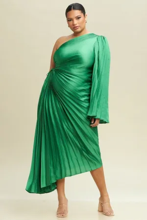 Elegant Occasion Green One-Shoulder Midi Dress