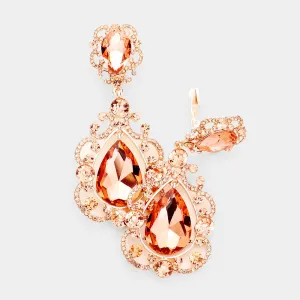 Elegant Peach Crystal Chandelier Clip On Pageant Prom Earrings | 443118