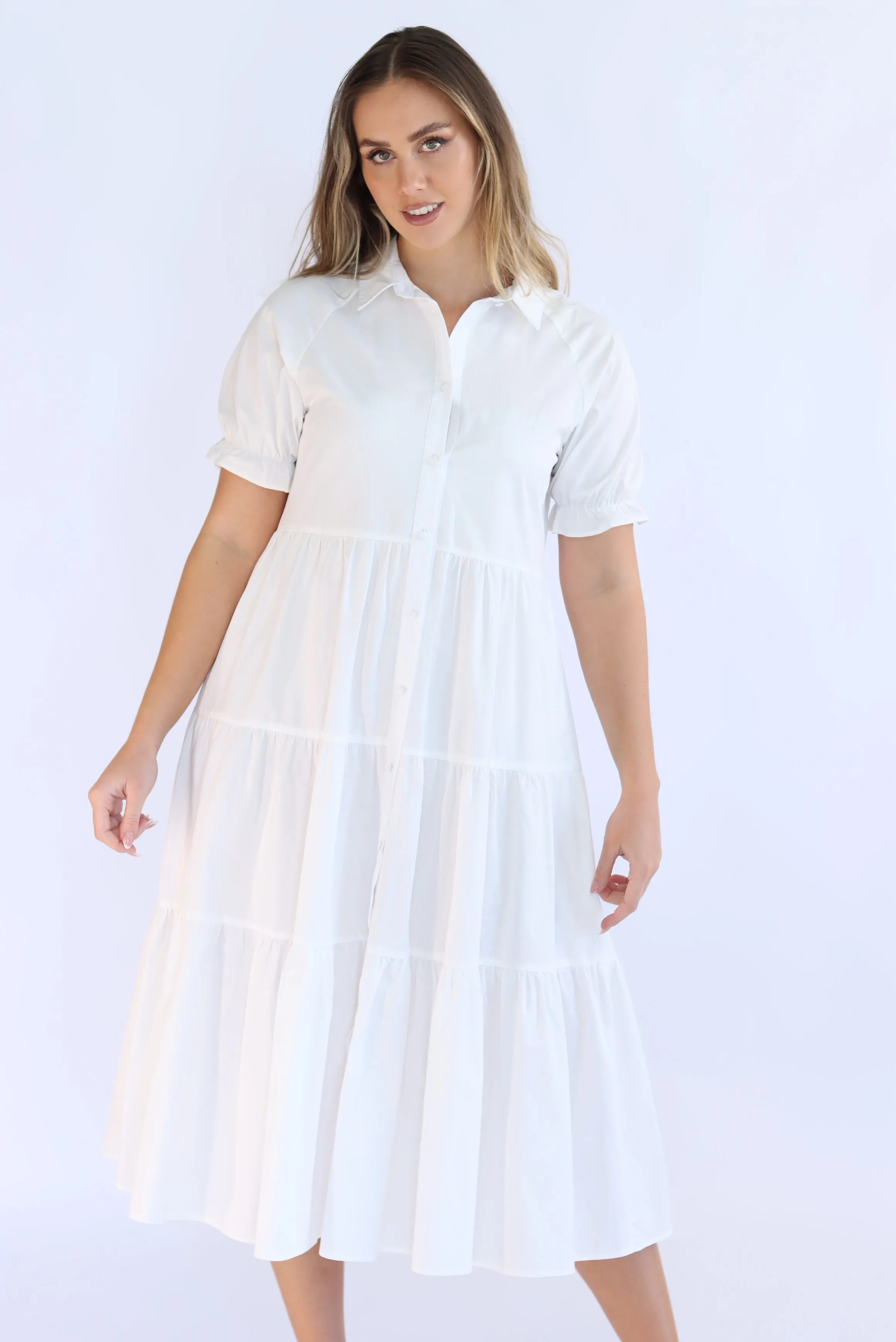 Emberly White Midi Dress