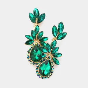 Emerald Marquise Stone Cluster Dangle Pageant Earrings | Prom Earrings | 544139