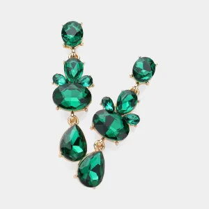 Emerald Multi Stone Cluster Pageant Dangle Earrings | Green Pageant Earrings |  632188