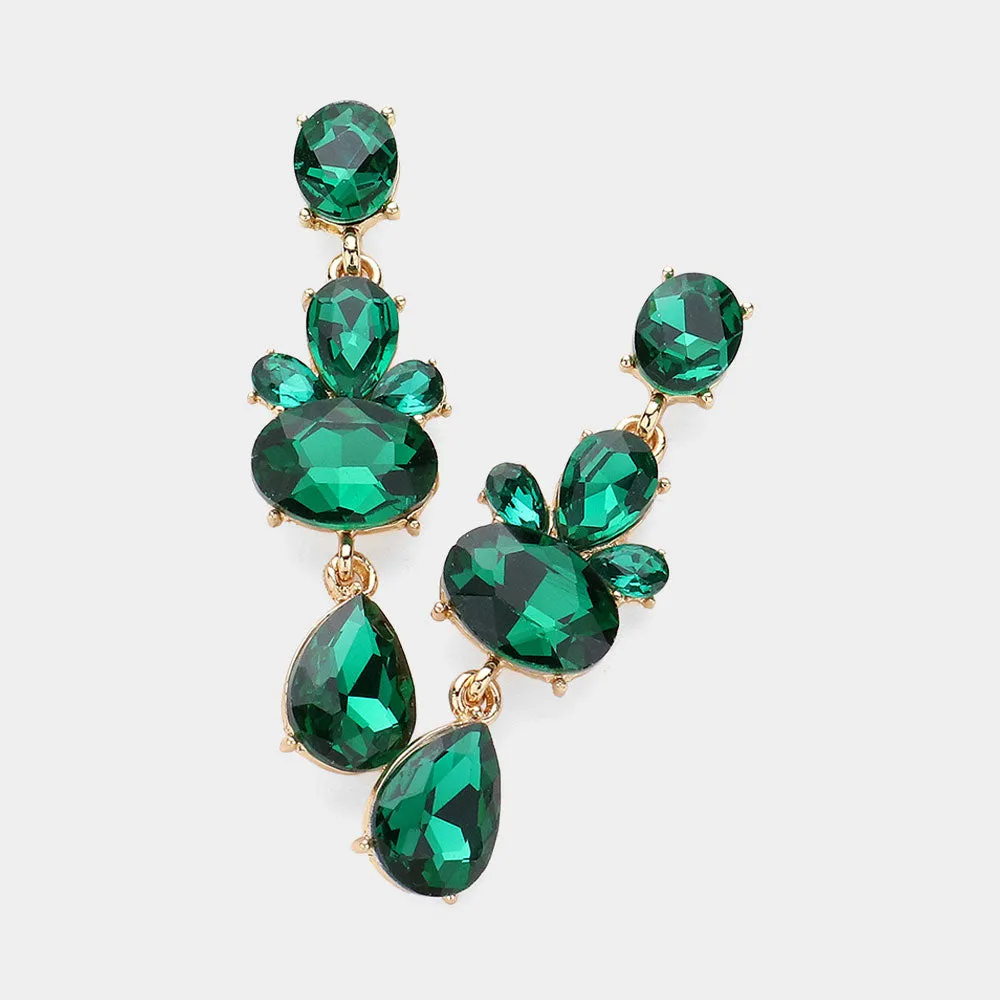 Emerald Multi Stone Cluster Pageant Dangle Earrings | Green Pageant Earrings |  632188