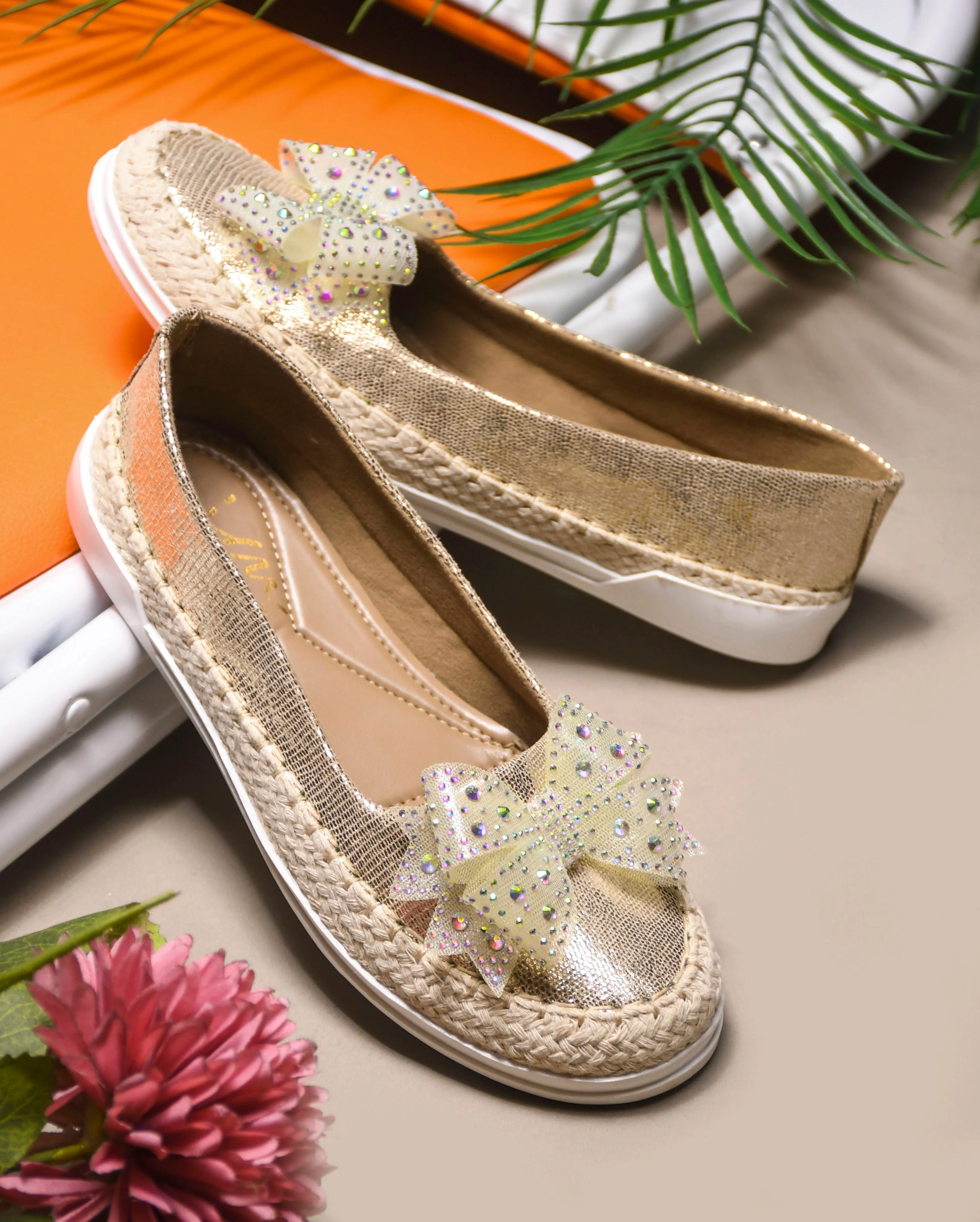 Espadrille Flats with Rhinestone Bow Detail