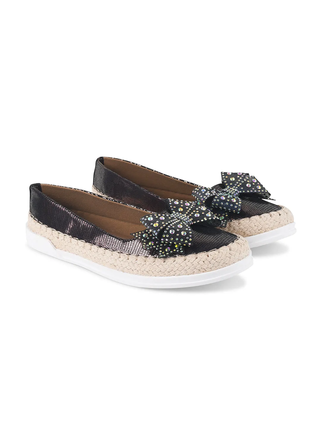 Espadrille Flats with Rhinestone Bow Detail