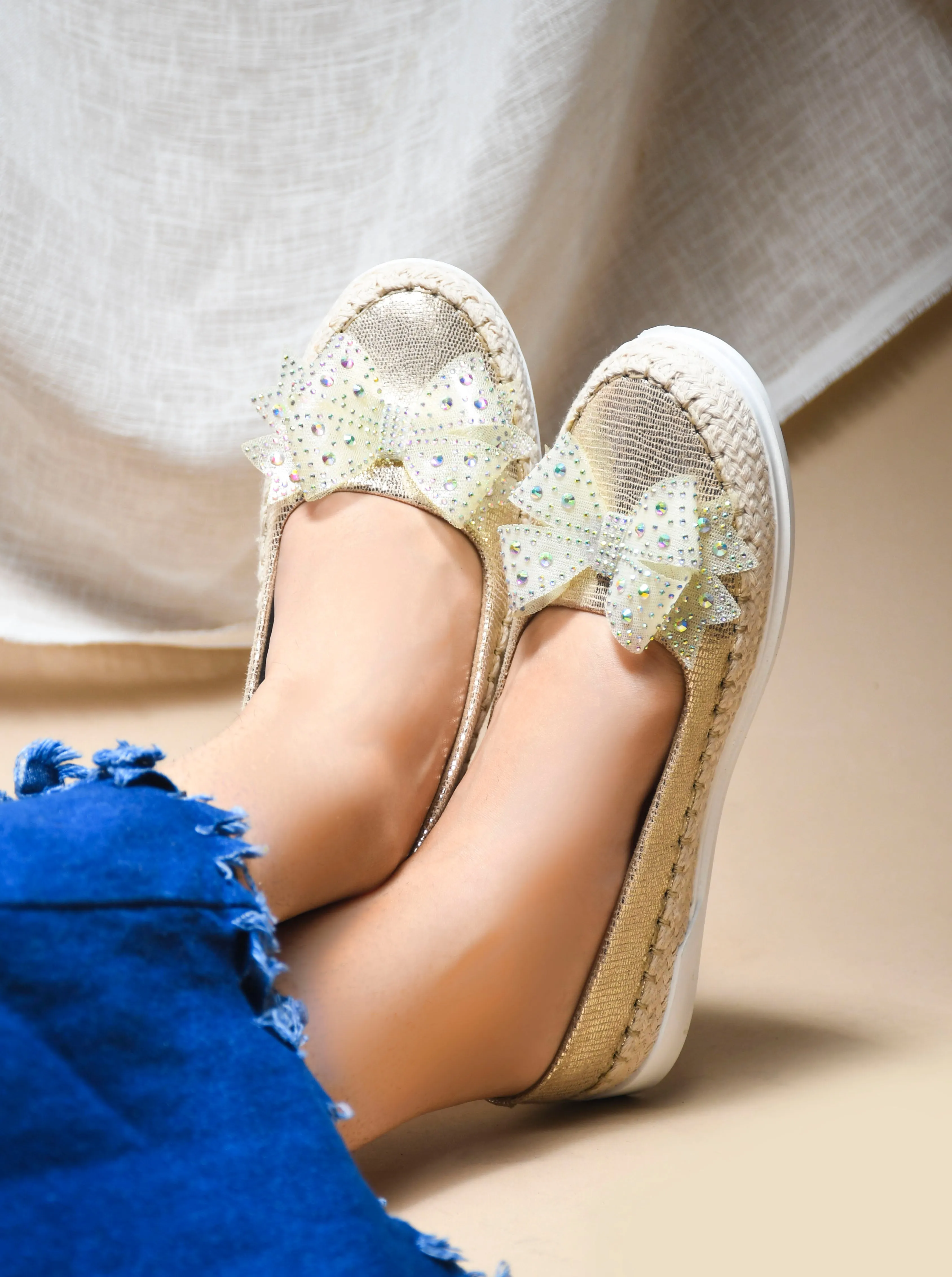 Espadrille Flats with Rhinestone Bow Detail
