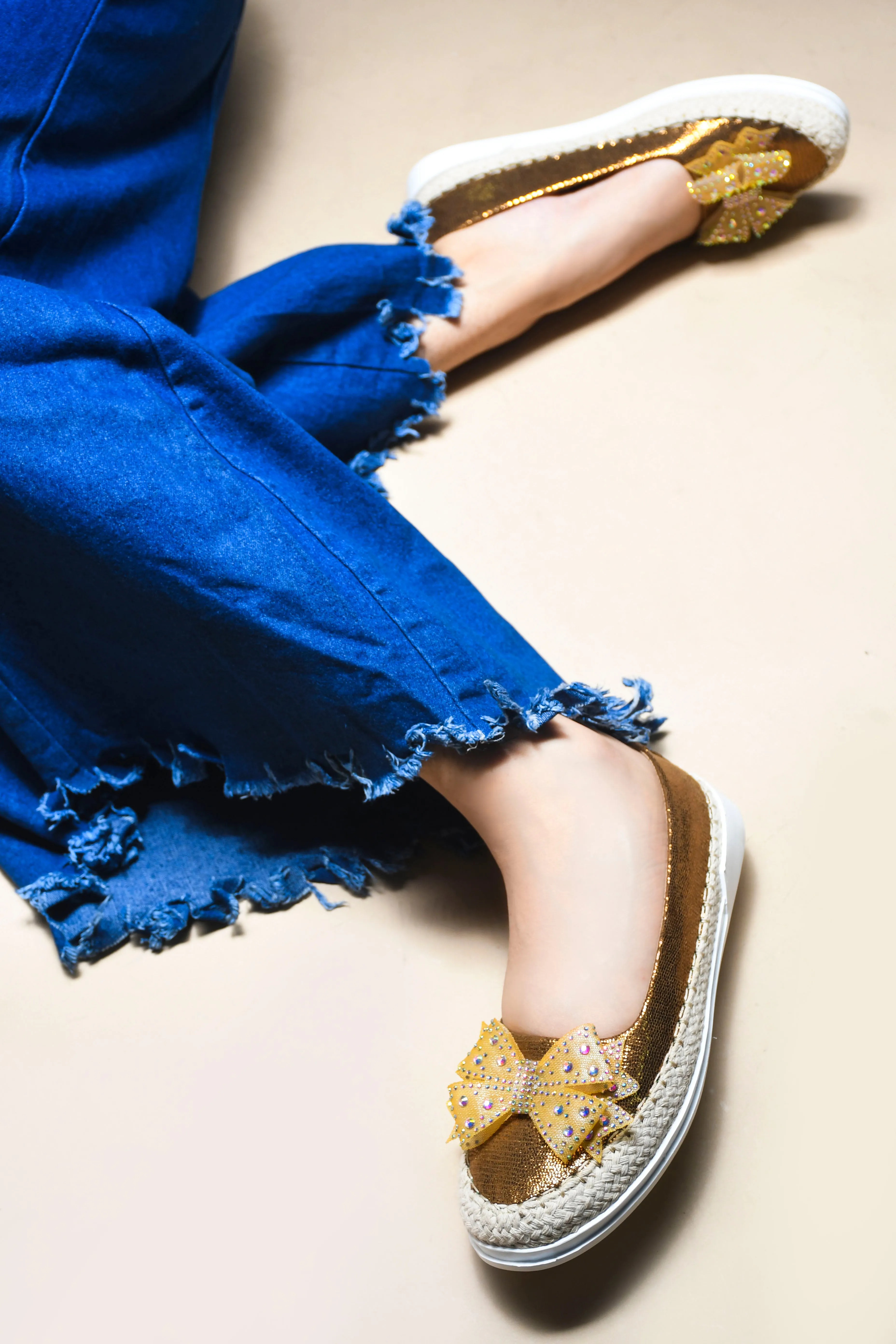 Espadrille Flats with Rhinestone Bow Detail