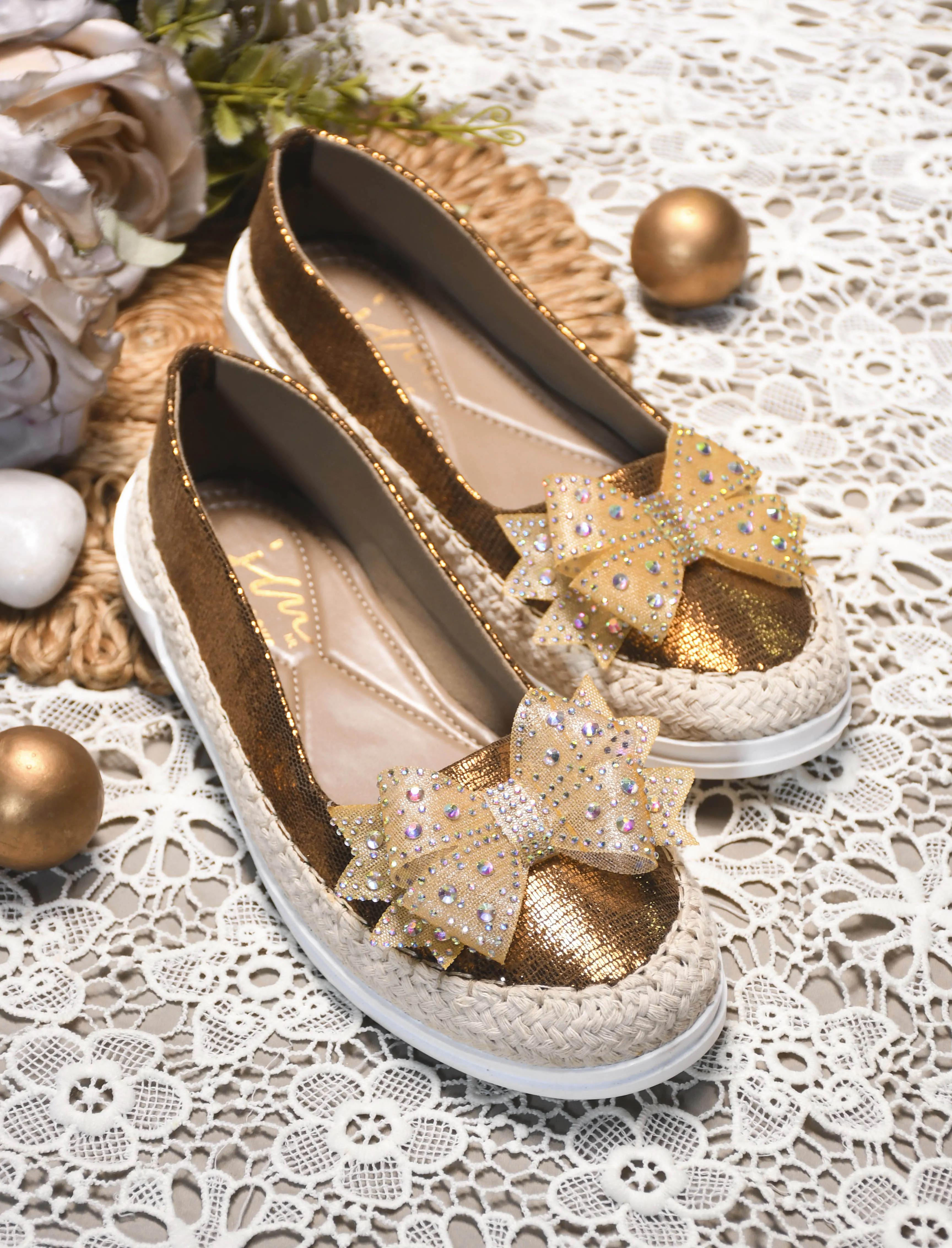 Espadrille Flats with Rhinestone Bow Detail