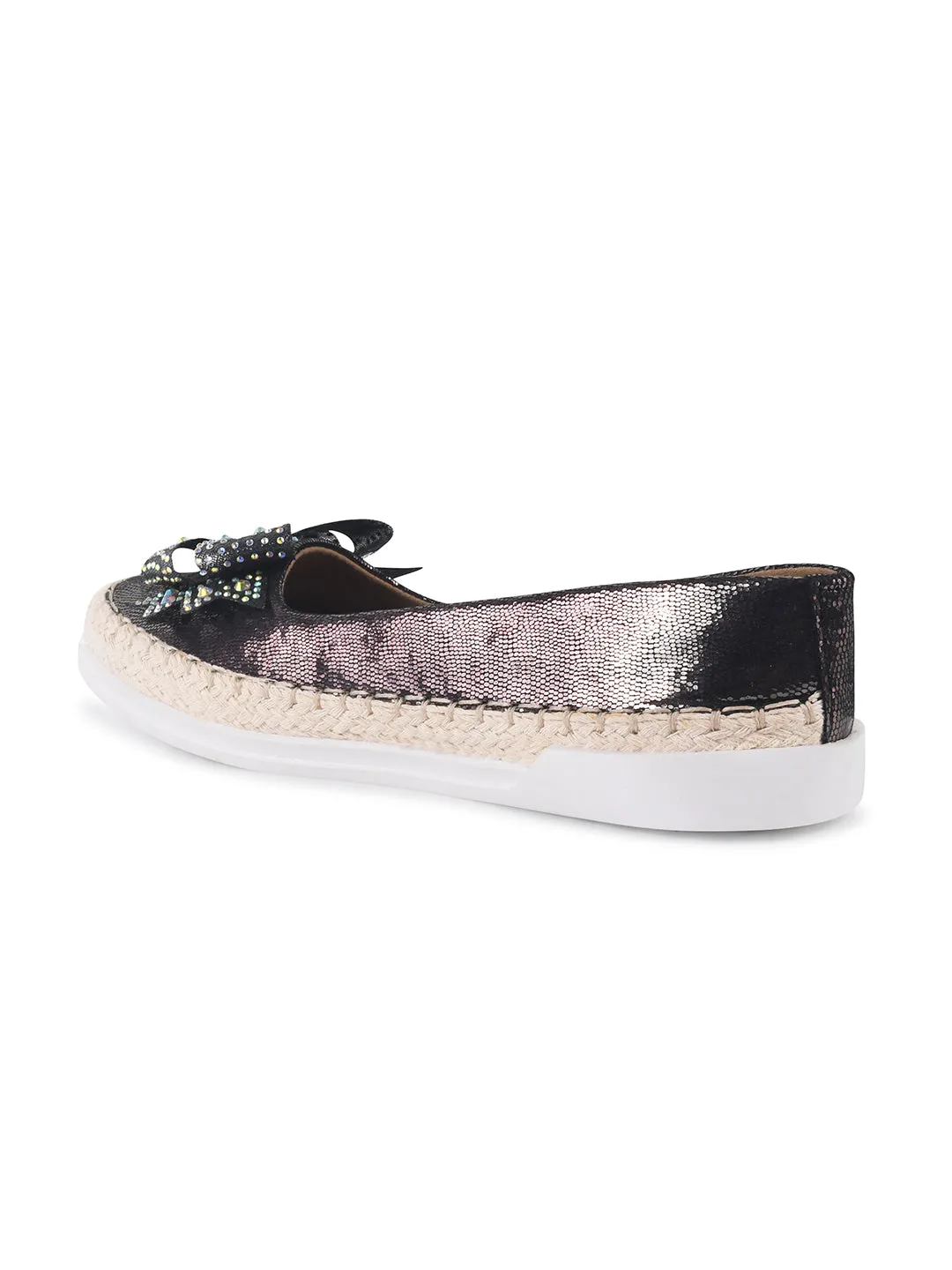 Espadrille Flats with Rhinestone Bow Detail