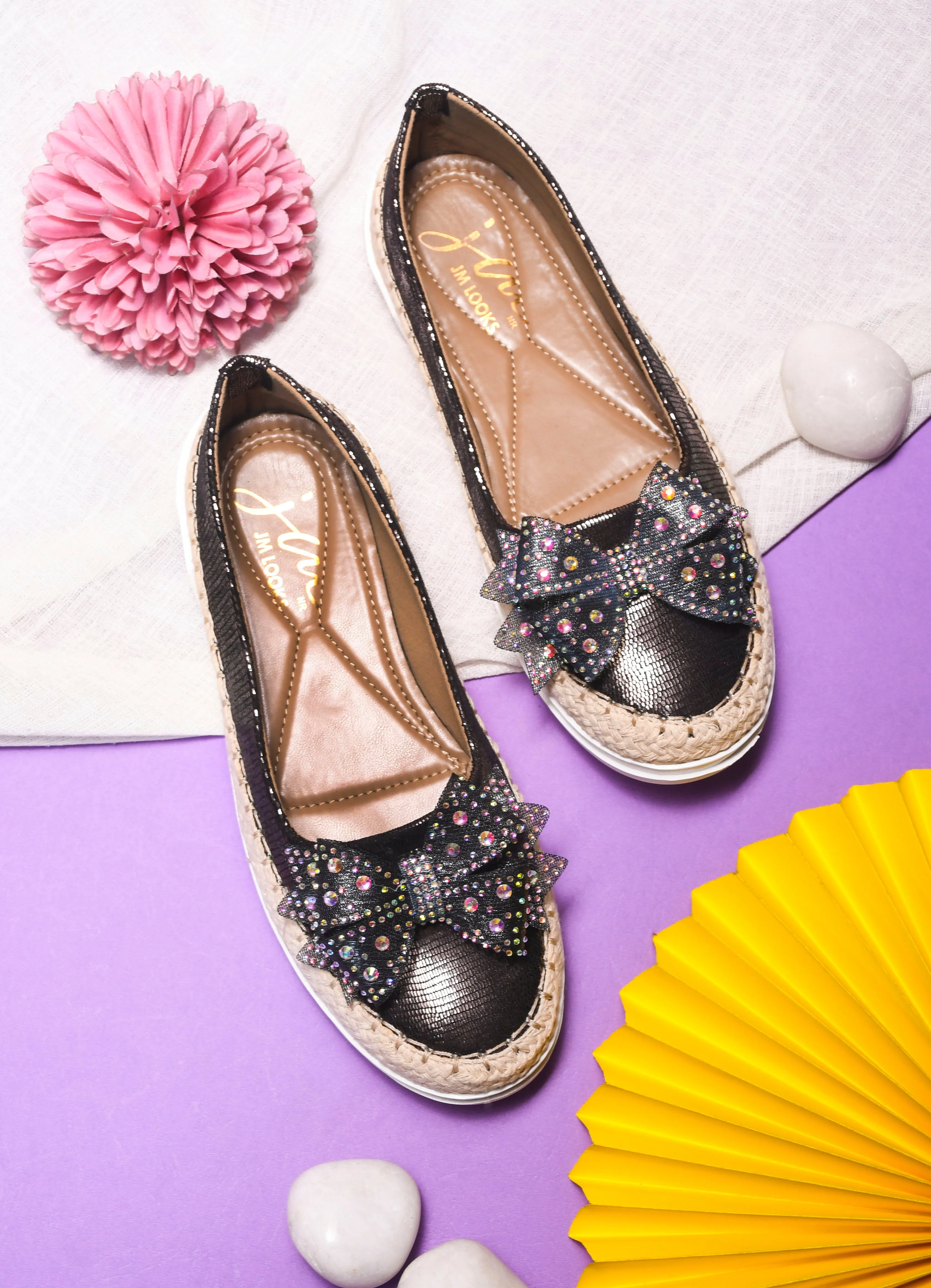 Espadrille Flats with Rhinestone Bow Detail