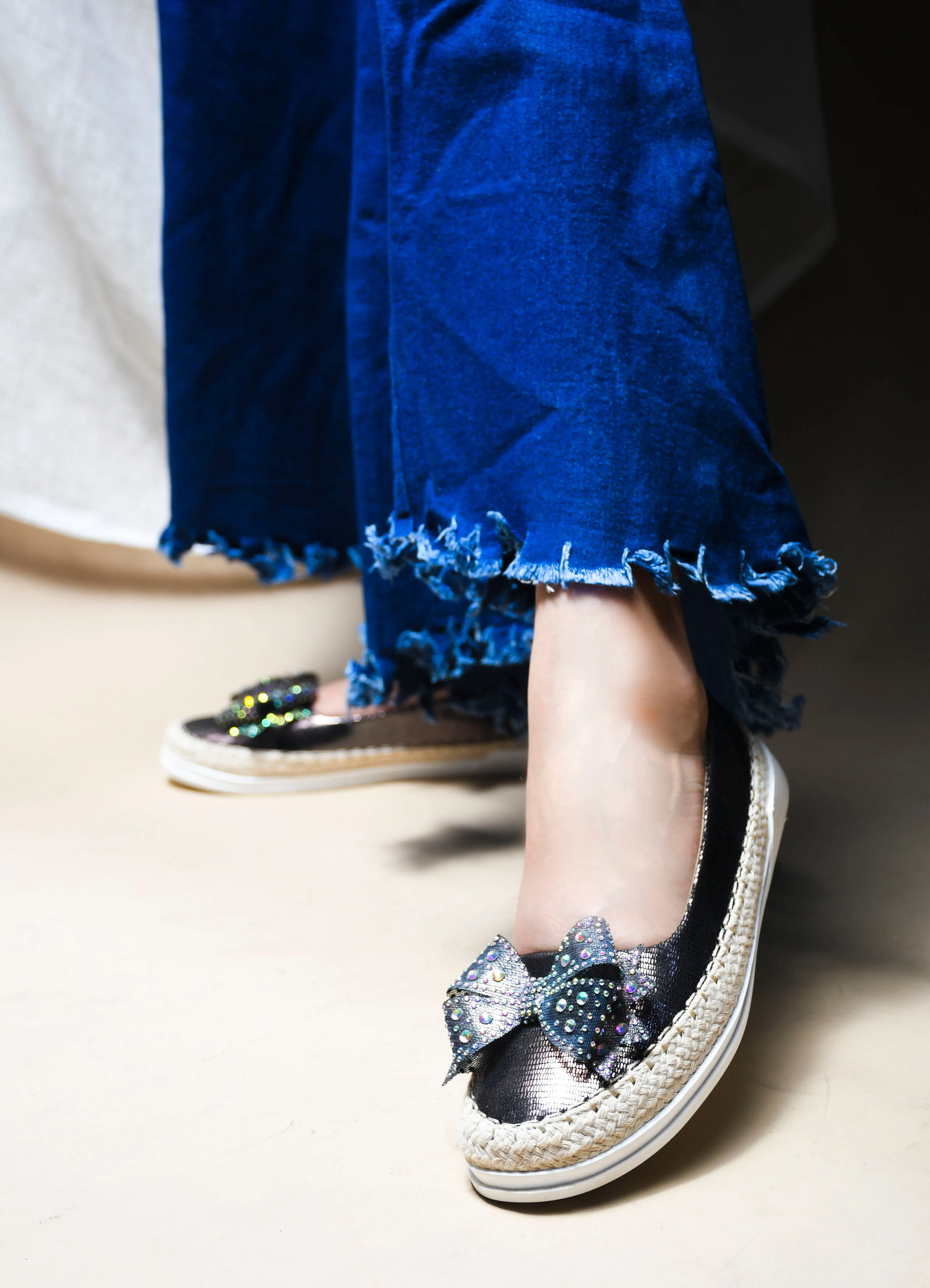 Espadrille Flats with Rhinestone Bow Detail
