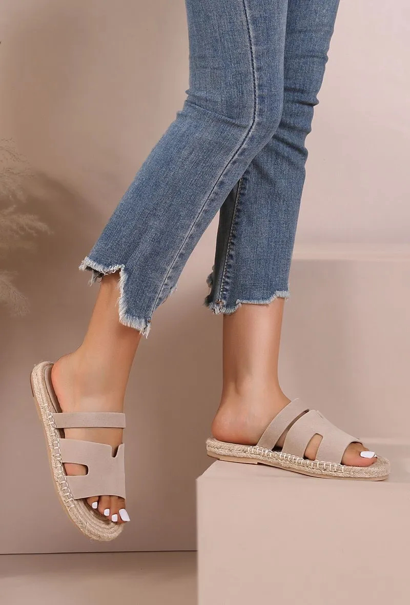 ESPADRILLE SUMMER FLAT MULES NON SLIP SANDALS IN BEIGE